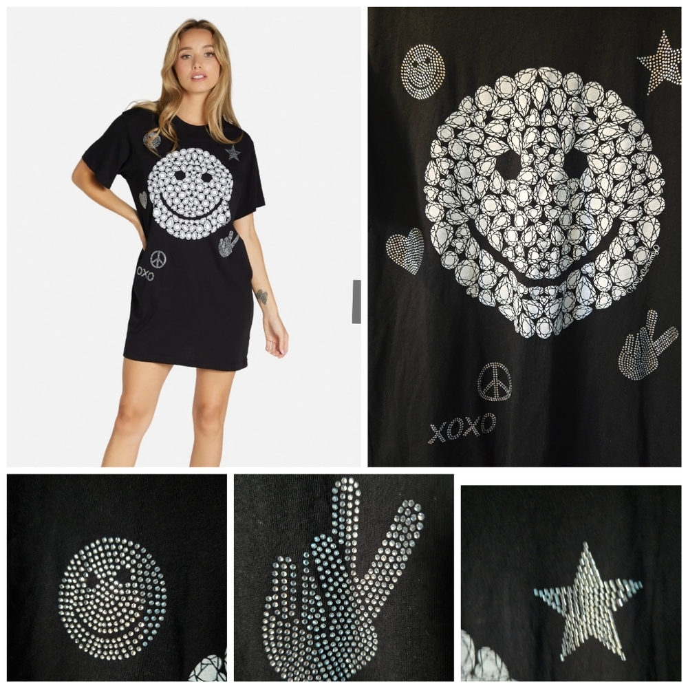 Lauren Moshi Crystal Mist Diamond Happyface t-shirt dress